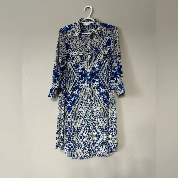 CAbi Jewel Print Button Down Shirt Dress Kaleidoscope Geo Print Size Small - Picture 3 of 9
